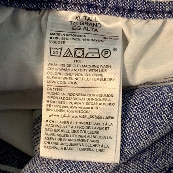 Old Navy Womens Blue White Linen Bld Hi Rise Drawstring Palazzo Pants Sz XL Tall - Picture 6 of 9